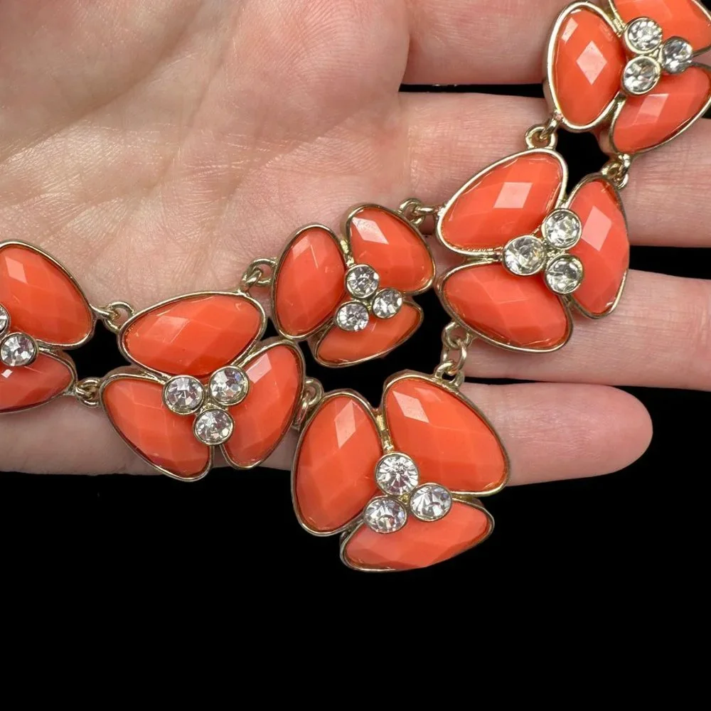 Bill Blass Gold Tone Faceted Coral Acrylic Resin Rhinestone BLING Necklace 20" - Picture 11 of 11